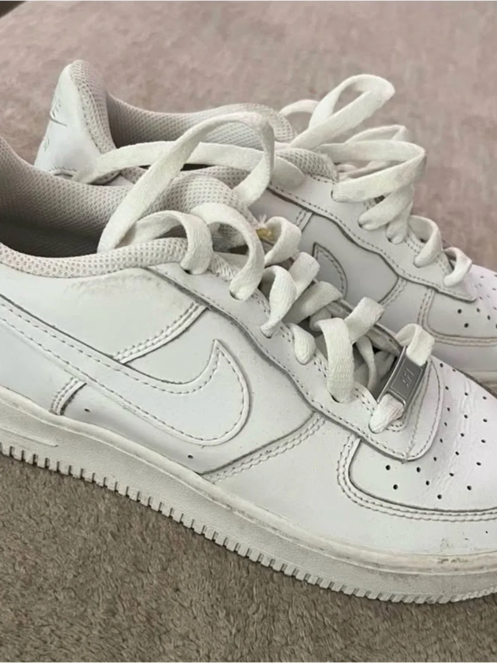 Nike Kids White Leather Sneakers with Swoosh
